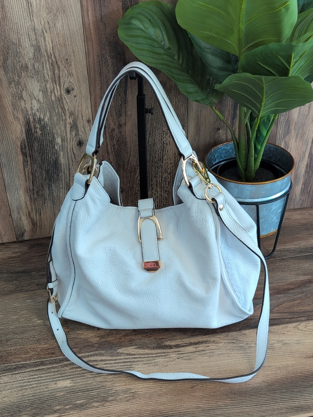 GILI Women's White Leather Hobo Bag Handbag Crossbody Shoulder Bag M415